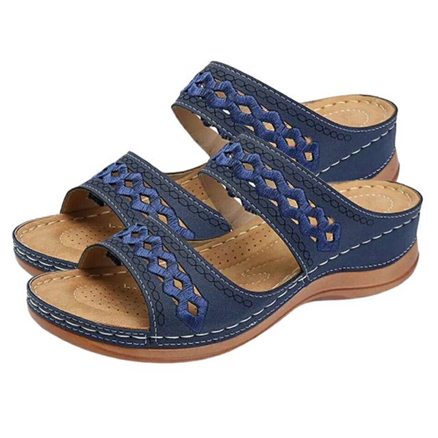 Women Chic Sandals Pure-color Flower Printed Slippers Open Toe Breathable for Summer Beach
