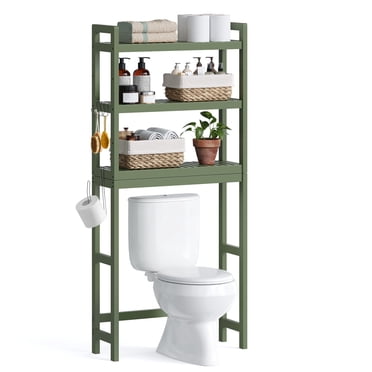 SONGMICS Over the Toilet Storage, 3-Tier Over Toilet Bathroom Organizer with Adjustable Shelf, 26 x 63 x 170 cm, Space-Saving, Forest Green