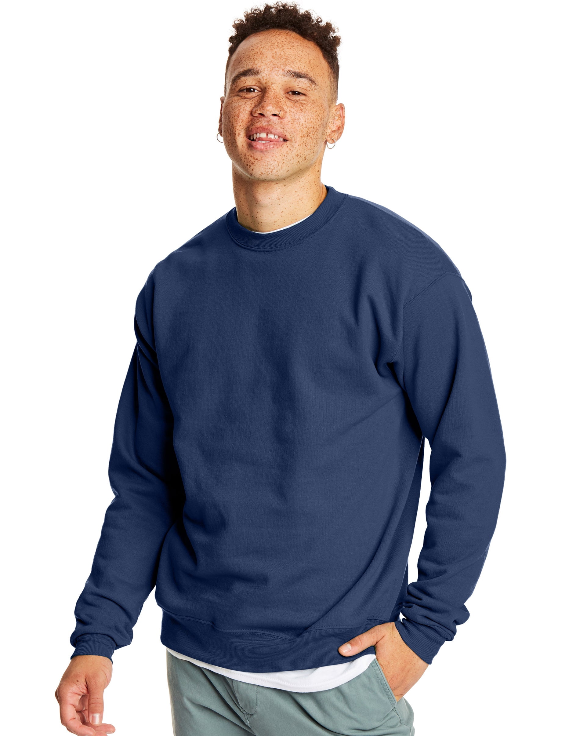 Hanes Chandail Molletonné à Col Rond EcoSmart pour Hommes, TG, Marine