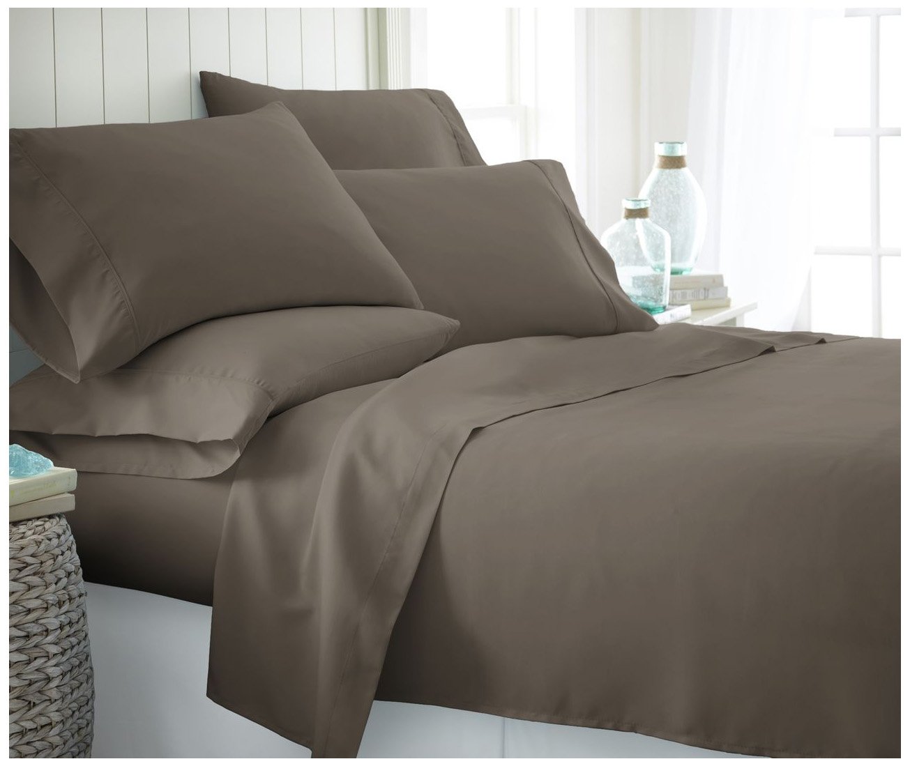 ienjoy Home Ensemble de Draps 6 Pcs, Très Grand Lit, Taupe
