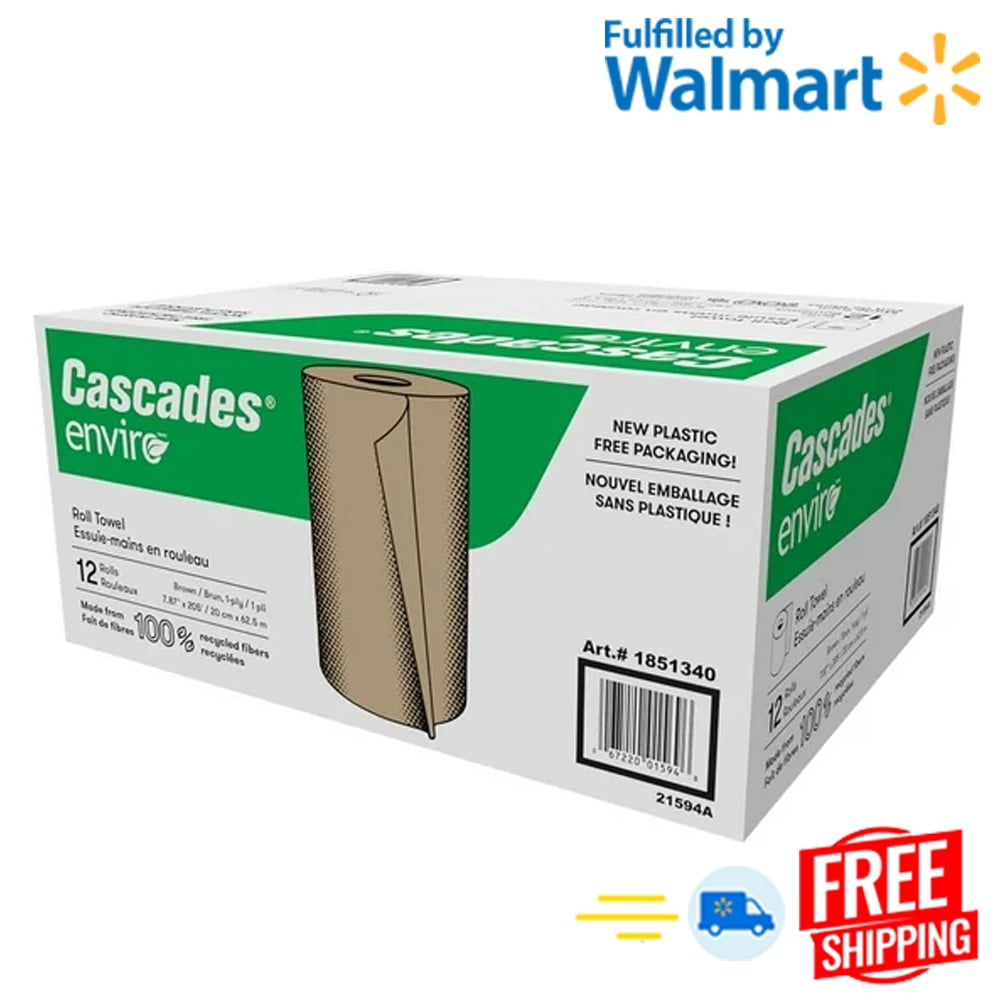 Cascades Enviro Brown Paper Towel Rolls – 12 Pack | New 2025 Packaging | for Commercial or Home Use (12 Rolls)