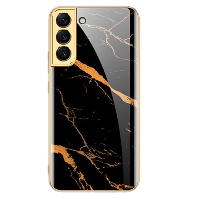 Full Cover Phone Case Tempered Glass Hard Printed Smartphone Bumper Case Cell Phone Covers Electroplated for S22/22Plus/Ultra Camera Protection Protective Galaxy S22 ULTRA Golden Thread