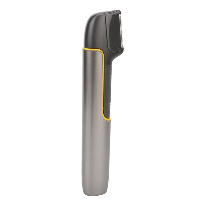 Hair Clipper, Multifunctional Electric Trimmer Body Hair Trimmer Body Trimmer Elevated Design by Dewin. Features a sleek, ergonomic handle with a metallic finish and yellow accents. Designed with an R-shaped rounded corner for skin safety, it combines beard shaving, body hair trimming, and sideburn styling. Includes a retractable design for back hair trimming and a USB rechargeable 800mAh lithium-ion battery. Package includes 1 electric trimmer, 4 limiting combs, 1 cleaning brush, and 1 USB cable.
