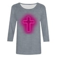 thumbnail image 4 of EGNMCR Easter T-Shirt Imprimé Graphique T-Shirts pour Femmes Chemises pour Femmes Mode Femme Décontracté Noël Imprimé Col Rond Blouse Imprimée Manches 3/4 T-Shirt Blouses T-Shirt pour Femmes, 4 of 4