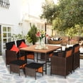 thumbnail image 1 of Costway 9 PCS Patio Rattan Dining Set Cushioned Chairs Ottoman Wood Table Top Black, 1 of 10