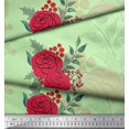 thumbnail image 2 of Soimoi Tissu en Coton Cambric Imprimé Feuilles de Houx & Roses par Yard 42 Pouces de Large, 2 of 3