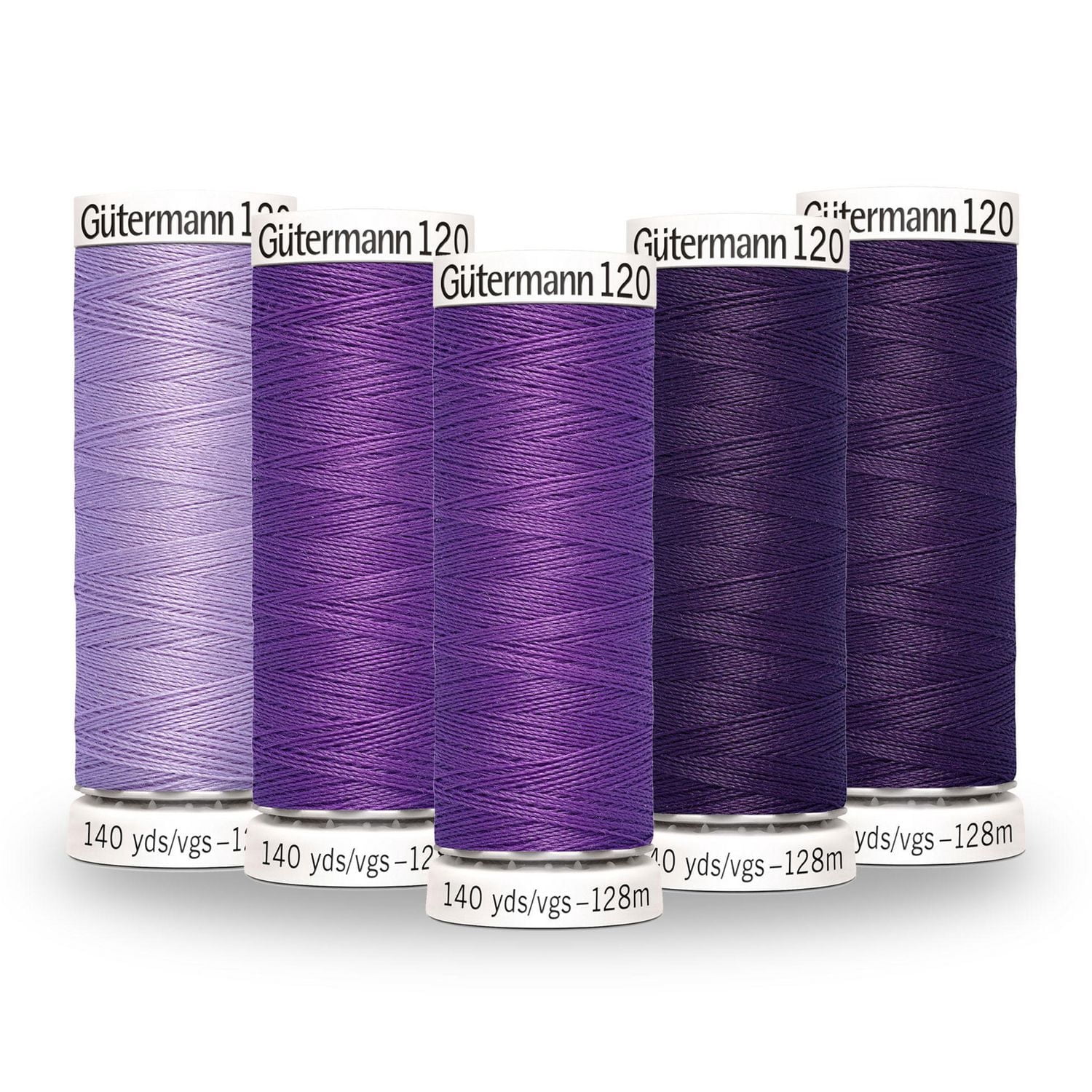 GÜTERMANN Sew-All Polyester Thread No. 120 Colour Gradient 5-Pack, Lavender, 128 m (140 yd)