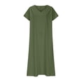thumbnail image 4 of UPPADA Robe d'Été pour Femme Grande Taille en Coton et Lin, Robe Maxi Fluide à Manches Courtes, Robe Décontractée Style Sundress à Col en V, Taille Portefeuille, Robes Fluides de Plage, Vêtements d'Été pour Femme Vert, P, 4 of 6