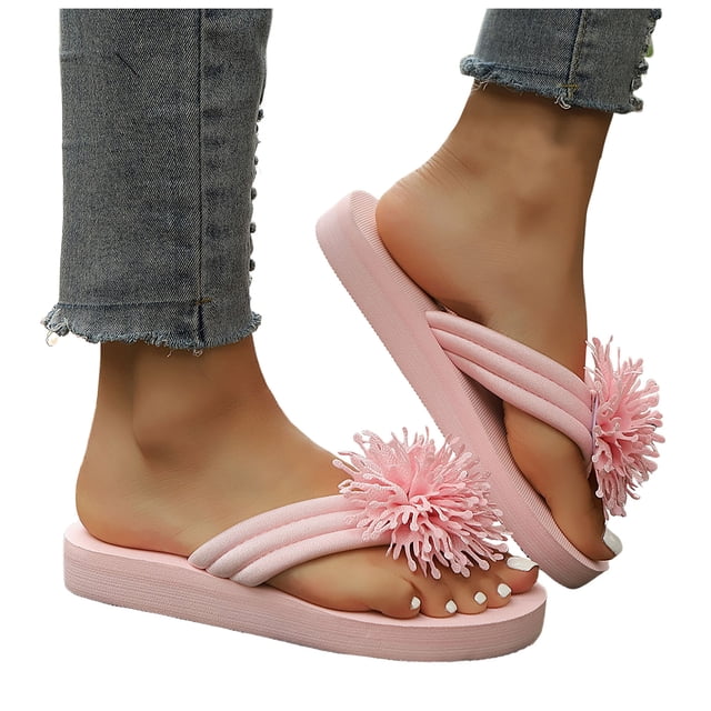 Sandales de Plage de Plage à Fleurs pour Femmes 2025 à Semelle en Mousse Mémoire, Pantoufles à Plateforme Compensée, Sandales Habillées pour Intérieur et Extérieur