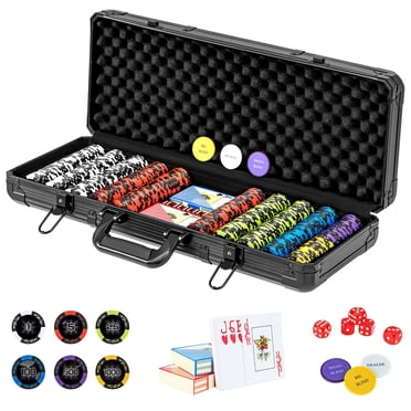 Gymax Ensemble de Jetons de Poker en Argile de 14 Grammes, 500 Pcs, Jetons Style Argile avec Boîtier en Aluminium