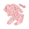 thumbnail image 1 of Heart Print Long Sleeve Crewneck Sweatshirt Pants Headband Sets for Girls, 1 of 8