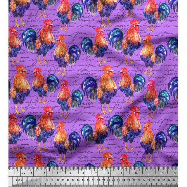 Soimoi Cotton Voile Fabric Text & Hen Bird Print Fabric by Yard 56 Inch Wide