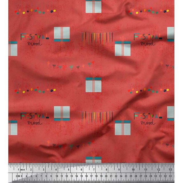 Soimoi Velvet Fabric Gift Box & Hanging Ribbons Party Print Fabric by the Yard 58 Inch Wide