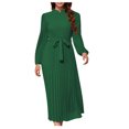 thumbnail image 1 of Yuyuzo Women Boho Dresses Long Sleeve Ruched Ruffle Flowy Hem Midi Dress Solid Color High Neck Belted Waist, 1 of 6
