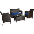 thumbnail image 2 of Costway 4PCS Rattan Patio Furniture Set Cushioned Sofa Chair Coffee Table Navy, 2 of 9