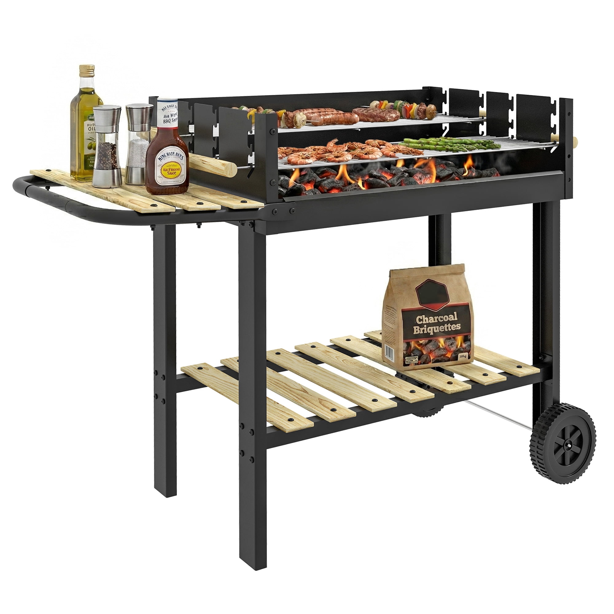 Outsunny Charcoal Grill with Double Adjustable Grill, Black