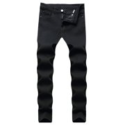 Ketyyh-chn99 Men Jeans 2024 Comfor t Flex Waistband Pants Classic Loose Fit Work Wear Trousers Black,32