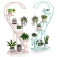 thumbnail image 1 of Patiojoy 5-Tier Metal Plant Stand, Heart-shaped Plant Shelf Tiered Plant Stand with 4 Hanging Hooks, Wide Slatted Platform Pink & Blue, 1 of 10