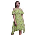 thumbnail image 1 of Bimba Robe Droite Évasée à Épaules Dénudées pour Femmes à Volants devant Imprimée Oiseau Vert - XXX-Large, 1 of 6