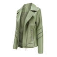 thumbnail image 3 of Qertyioot Womens Leather Jacket New Slim Stand-Up Collar Zipper Stitching Solid Color, 3 of 7