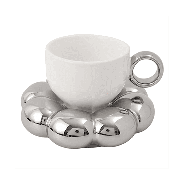 Flower Coffee Cup & Saucer Set Cute Mug & Saucer Set Ceramic Coffee Cup with Sunflower Saucer Latte Cups 6.7Oz Silver