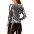 thumbnail image 3 of INSPIRE CHIC Haut Brillant pour Femme Manches Longues Col Rond Coupe Régulière Blouse de Soirée Scintillante L Noir Argent, 3 of 8