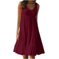 thumbnail image 1 of zanvin Robe T-Shirt Ample Évasée pour Femme, Décontractée, Col Rond, Sans Manches, Fluide, Unie, Été, Bourgogne, TTG, 1 of 5