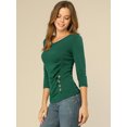 thumbnail image 2 of INSPIRE CHIC Women's Button Decor V Neck 3/4 Sleeve Solid Blouse Knitted Ruched Top, 2 of 6