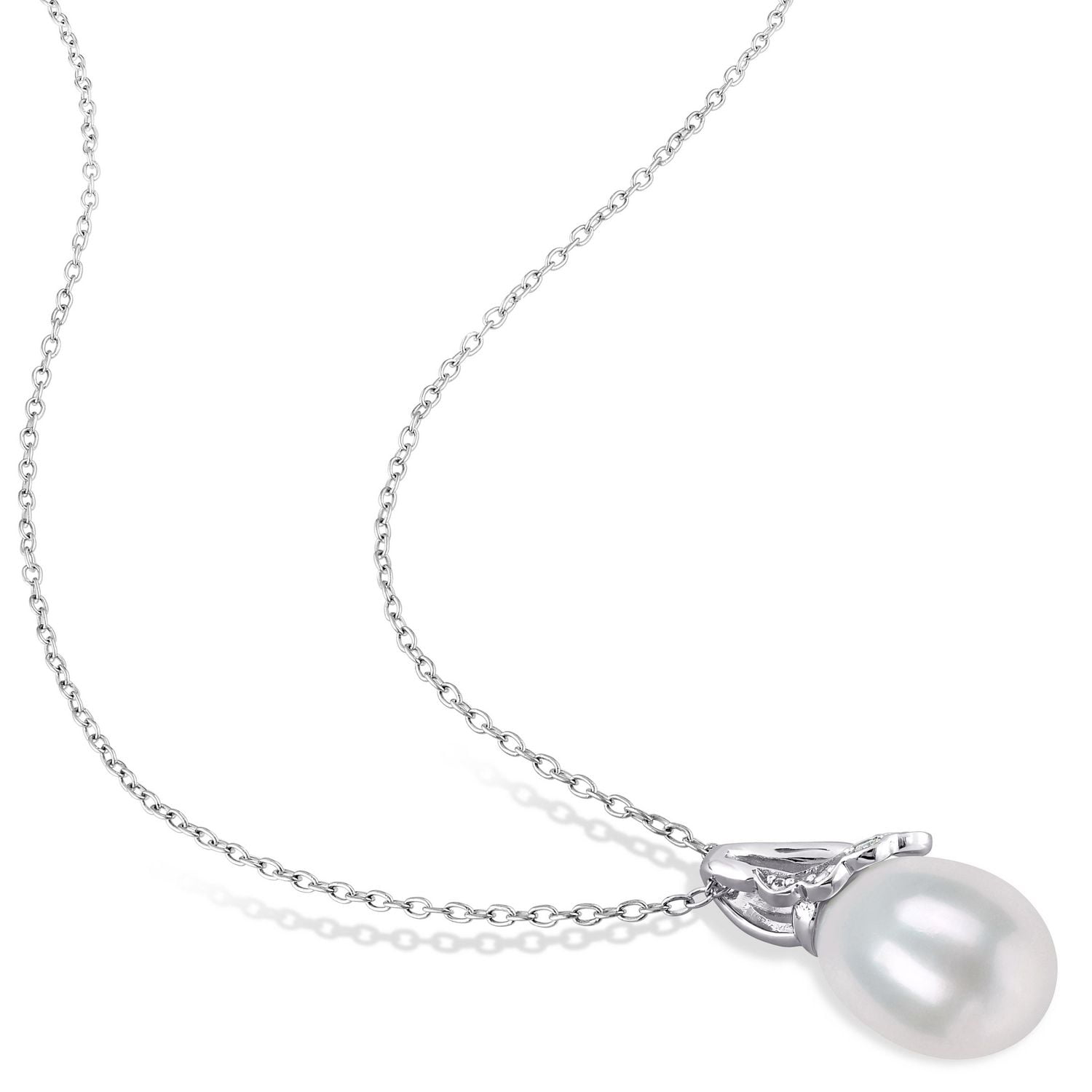 Ensemble 2-pieces Miabella colliers et boucles d'oreilles en argent sterling avec perles d'eau douce de culture et accents de diamants