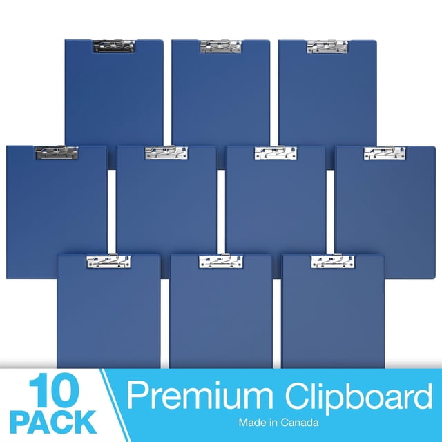 Davis Group Planches à clips Essentielles, Lot de 10, Bleu, avec clips Métalliques et Pochettes Intérieures Transparentes pour Sécuriser les documents, Faites de Polypropylène durable Sans PVC et de Panneau 100 % Recyclé, Fabriqué au Canada, Convient à l'Usage au Bureau et à l'École.
