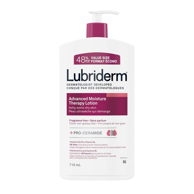 Lubriderm Lotion de thérapie d'humidité avancée, vitamine E, pro-vitamine B5, Pro Céramide, peau sèche, sans fragrance