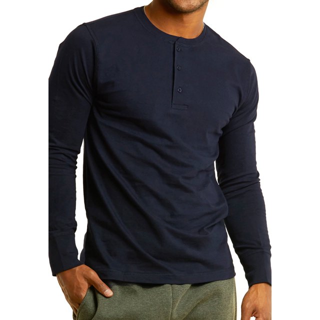 SLM Mens Cotton Thermal Tops Waffle Knit or Plain Henley Shirts -3XL-Basic Navy