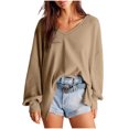 thumbnail image 1 of MeetoTime Women's Long Sleeve Tops Fall Casual Textured V-Neck Oversized Pullover Sweatshirt, 1 of 7
