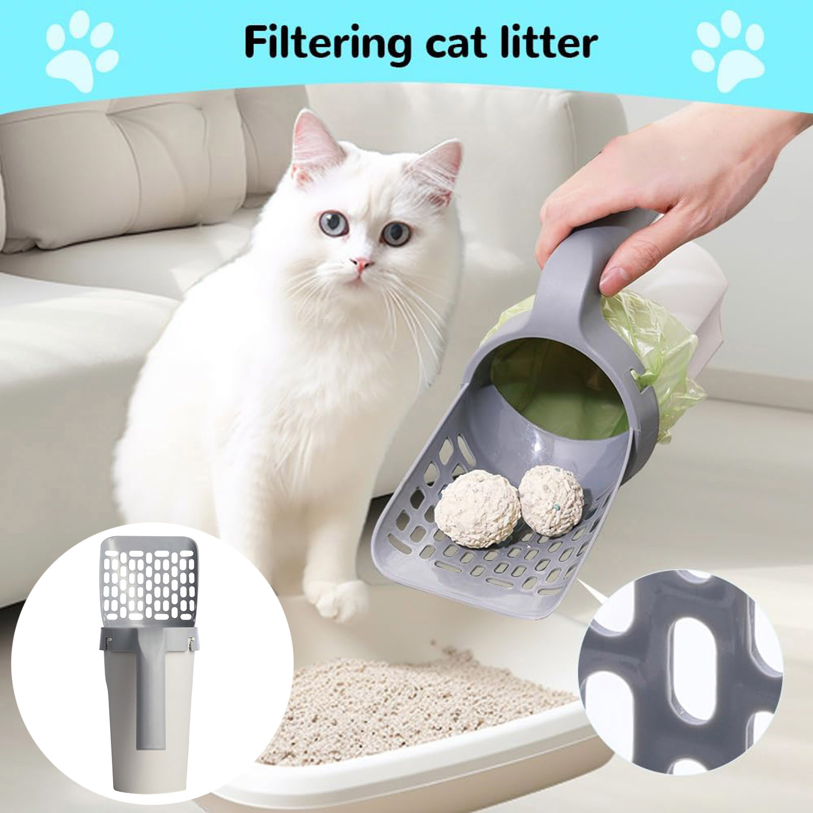 WIFKLSIIPG Cat Litter with Bag New No Litter Cat Litter Shovel with Waste Can No Cat Litter with Holder Cat Portable Shovel
