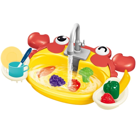 Red Kids Play Kitchen Sink Toy With Running Water Pretend Dishwashing Set With Rotating Faucet Role Play Toy Requires 2 Aa Batteries 15.7X9.8X2.4 Inches 534G