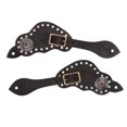 thumbnail image 1 of 1Pair Éperon Cuir Strass Western Style Vintage Cheval Équipement de Protection pour Extérieur Noir, 1 of 12