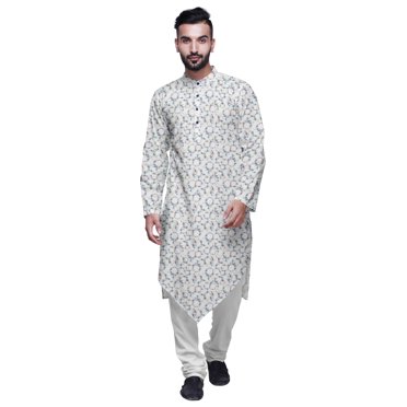 Atasi Kurta Asymétrique à Manches Longues en Coton Flex pour Hommes, Kurta Imprimée de Designer