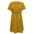 thumbnail image 4 of QUYUON Robe Chemise pour Femme Été Col Rond Manches Courtes devant Boutonné Robe Mini Coupe Évasée Couleur Unie Robes Décontractées Plissée Ligne A Robe de Plage Style A-212, 4 of 5