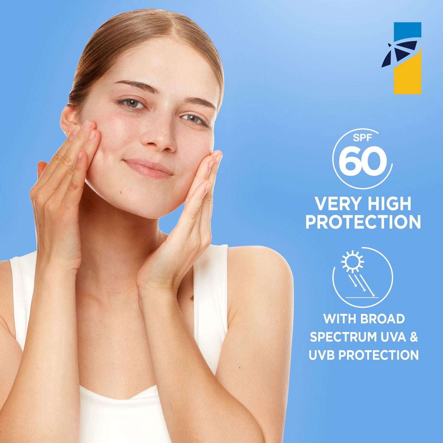 Garnier Ombrelle Sensitive Expert+ Écran solaire visage FPS 60, testé par des dermatologues, peaux sensibles, hypoallergénique, non gras, sans parfum, protection à large spectre UVA/UVB, 90ml