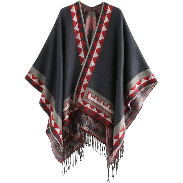 LinYooLi Poncho Ouvert à Franges pour Femmes, Cardigan, Cape, Couverture pour Fête, Voyage, Bureau