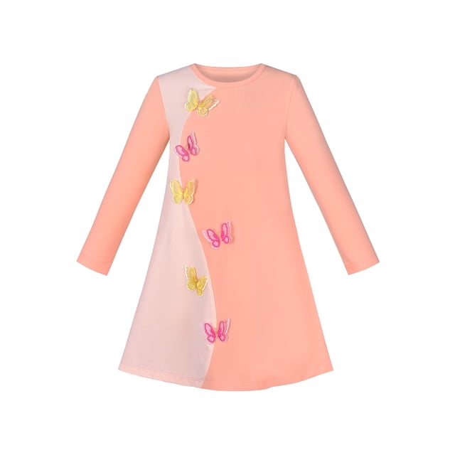 Robe Fille à Manches Longues Papillon Contraste de Couleurs Décontractée pour Tous les Jours 3 Ans