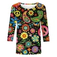 thumbnail image 4 of QIPOPIQ Hauts à Col Rond pour Femmes Manches 3/4 Coupe Ample Chemises Décontractées Basiques Unies Blouses Liquidation, 4 of 5