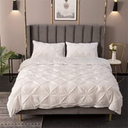 White Pintuck Duvet Cover King Size 3 Piece Pinch Pleat Bedding Bedding Set White King (1 Duvet Cover + 2 Pillow Shams No Comforter)