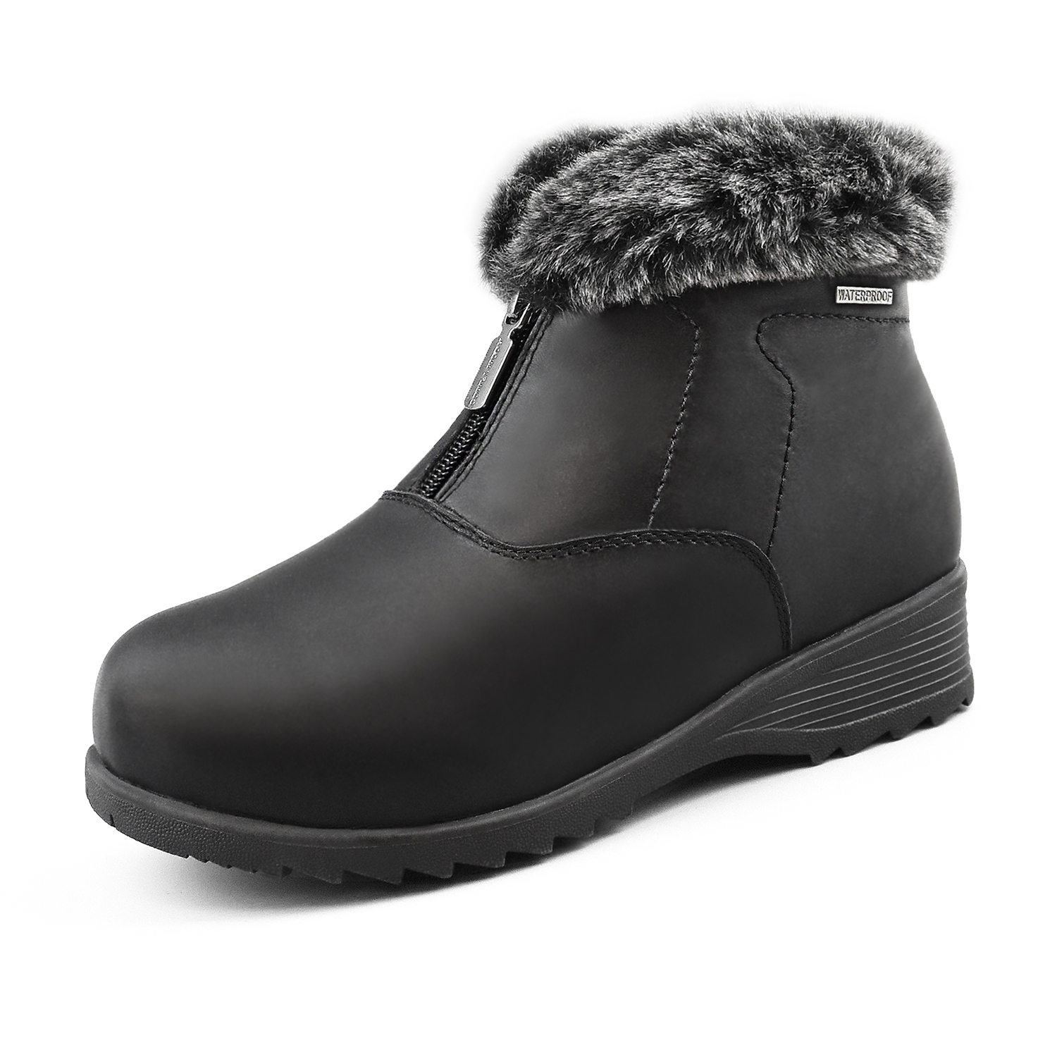 Comfy Moda Women's Winter Snow Boots Leather Waterproof with Ice Gripper LONDON