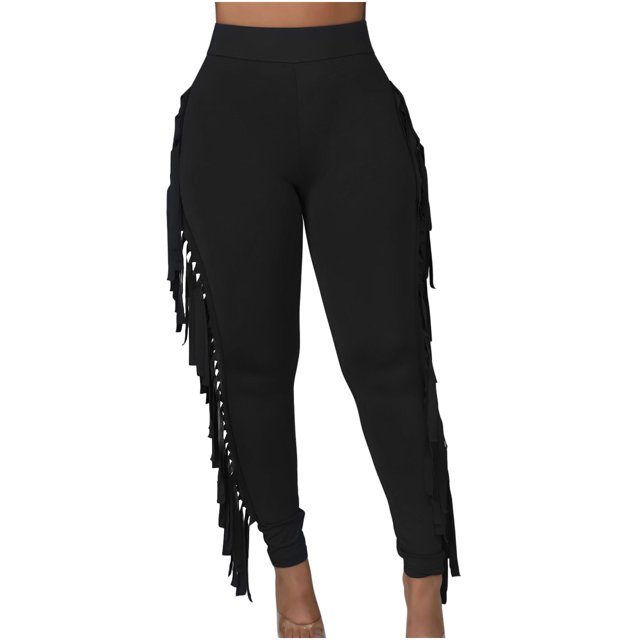 Birdeem Womens Sexy Tight Solid Color Fringed Bandage Trousers