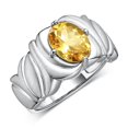 thumbnail image 3 of RYLOS Rings for Women 14K White Gold Ring Solitaire 9X7MM Oval Gemstone with Satin Finish Band November Citrine Jewelry Size 9, 3 of 7