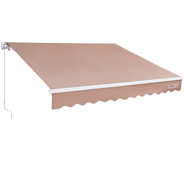 Auvent Rétractable Manuel VEVOR, Auvent de patio Extérieur 10 x 8 Pi avec Auvent en polyester Revêtu de PU Double Face de 280 g Orienté vers l'Avant; Bras de Soutien en Acier et Rouleau en Aluminium visible, Manivelle de 59 Pouces Montée sur le Côté, Murale au-Dessus de la Porte de patio pour Balcon Ou Cour Arrière, Pare-Soleil, angle Réglable 40°–90° et Rétractable pour le Rangement, Souvent Utilisé pour Ajouter de l'Ombre sur les Sièges Extérieurs.