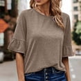 thumbnail image 2 of Pompotops Blouse d'Été Décontractée pour Femme à Manches Trois-Quarts, Col Rond, Hauts Unis, T-Shirt en Solde, 2 of 6