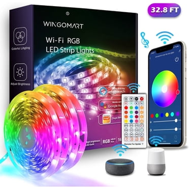 Bandes Lumineuses DEL Contrôlées par Application pour Téléphone Intelligent, Synchronisées avec la Musique, 10 m 32,8 Pi, Étanches, Bandes Lumineuses RVB, Trousse compatible avec Alexa et Google IFTTT