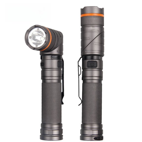 Lampe de Poche LED en Alliage d'Aluminium Breveté avec Chargement USB, Base Magnétique, Design Coudé à 90 Degrés, Pince Stylo et Indicateur de Puissance – Lumière Rouge Vif/blanc/vert pour Activités Extérieures et Utilisation Mains Libres